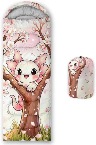 Vista 20 de QOOMO Axolotl - Lindos sacos de dormir para campamento, 3 estaciones, clima cálido y fresco, ligeros, impermeables, para adultos y niños, viajes
