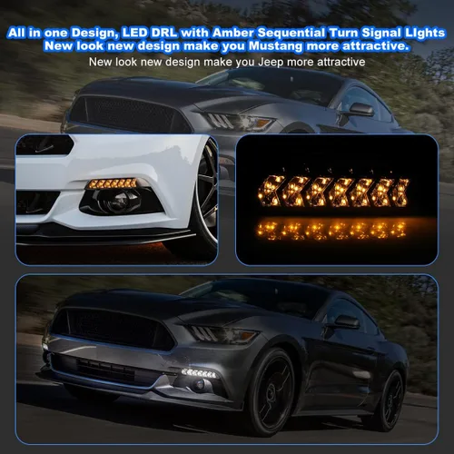 Vista 2 de ROXX Conjunto de señal de giro DRL LED completo para Ford Mustang 2015 2016 2017, luces antiniebla LED Mustang con luces de circulación diurna