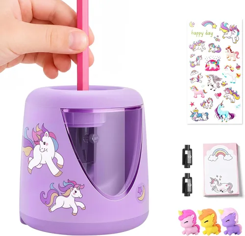 Vista 8 de Sacapuntas eléctricos para niños, lindo sacapuntas pequeño de lápices de colores para el hogar y el aula, sacapuntas eléctrico con enchufe