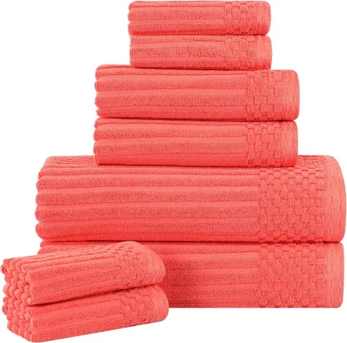 Vista 79 de Superior Juego de 6 toallas de algodón sólido y acanalado, toallas de cara de 13 x 13 pulgadas, toallas de mano de 16 x 28 pulgadas, toallas de baño