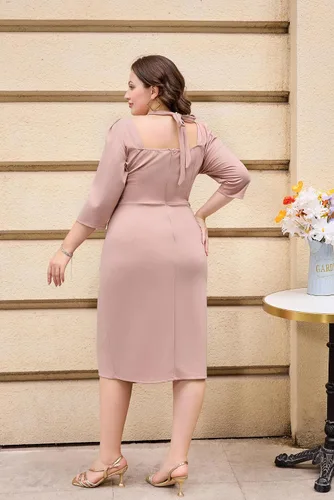 Vista 5 de Hanna Nikole Vestidos de talla grande para mujer, cintura fruncida, manga 34, vestido de cóctel de negocios