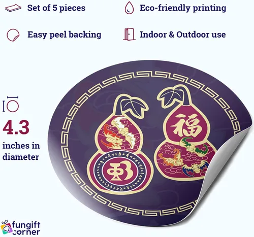 Vista 3 de Five Blessings Wu Lou - Calcomanías de amuleto de Feng Shui, símbolo de salud, riqueza, vitalidad, amor y buena fortuna, regalo de Feng Shui