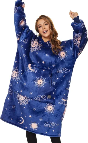 Vista 69 de THREE POODLE - Manta con capucha portátil para mujeres, sudadera con capucha de sherpa de gran tamaño para adultos hombres, mantas con capucha