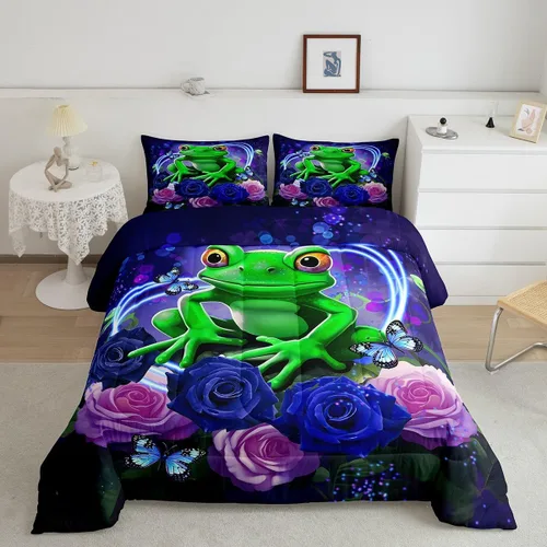Vista 8 de jejeloiu Lindo juego de edredón de mariquita roja de dibujos animados, juego de ropa de cama para niños y niñas, decoración de animales kawaii