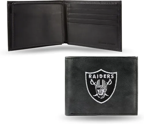Vista 20 de Rico Industries Billetera de cuero bordada para hombre de la NFL Negro