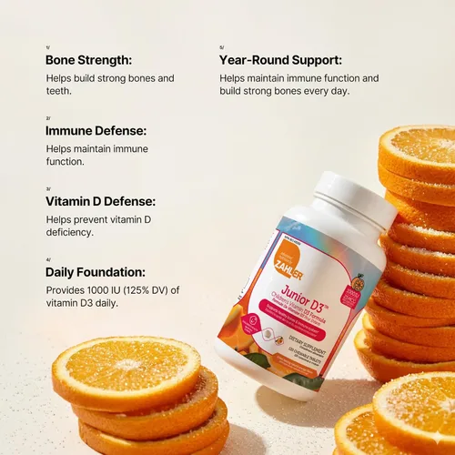 Vista 5 de Tabletas masticables de vitamina D3, de 1000IU, para niños. Fácil digestión, con la dosis justa de vitamina D3 para niños de 1000 IU. Con