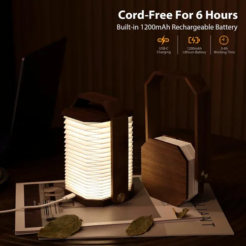 Vista 3 de Linterna plegable de estilo japonés, recargable de 1200 mAh, tiempo de funcionamiento de 4 a 6 horas, lámpara de mano y mesa 2 en 1, luz cálida