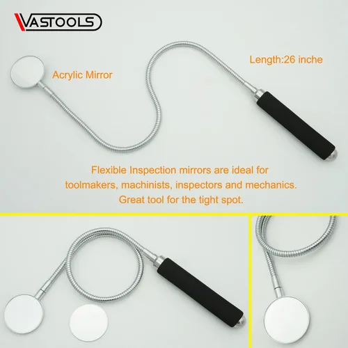 Vista 5 de VASTOOLS Herramienta de recogida magnética flexible, con imán LED, 5 libras, 10 libras, espejo acrílico de inspección flexible, herramienta