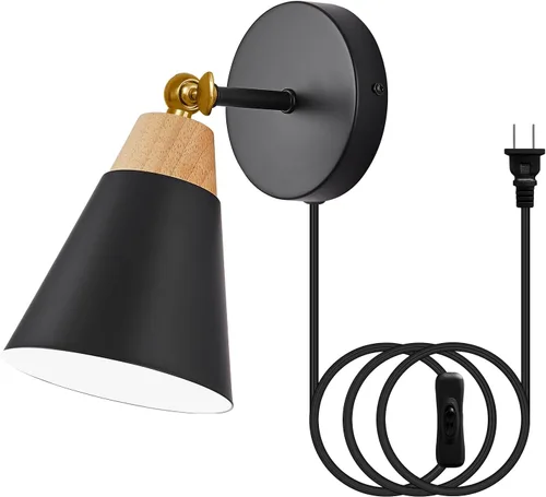 Vista 8 de Aplique de Pared con Pantalla de Metal, Interruptor de Encendido/Apagado, Lámpara Decorativa de Interior de Montaje en Pared con Brazo Articulado
