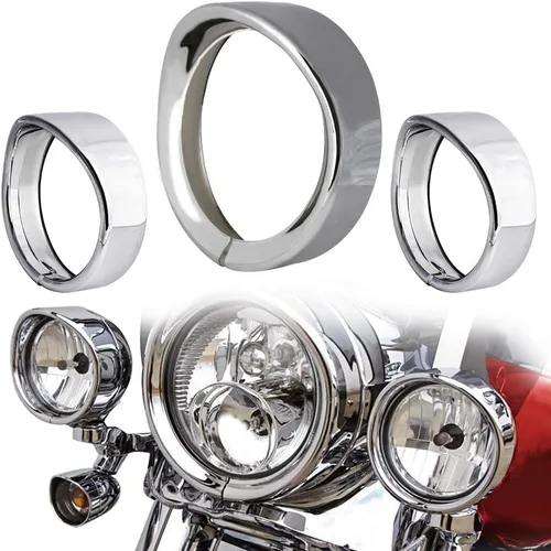 Vista 6 de NTHREEAUTO Aros de adorno para luces de cruce de motocicleta de 4.5", con visor de lámpara antiniebla cromado compatible con Harley Touring, Road