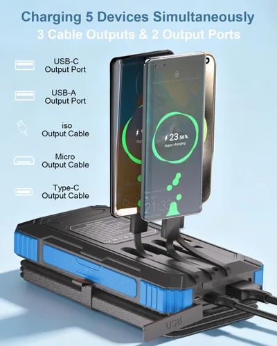 Vista 2 de Cargador portátil solar para Android 20000mAh perfecto para el aire libre y acampar Negro
