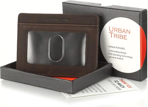 Vista 6 de Cartera compacta de manga RFID de cuero minimalista con clip de dinero 10 tarjetas
