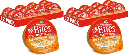 Vista 13 de Stella & Chewy's Lil Bites - Guisos salados para razas pequeñas, cena de carne de res y pollo en caldo, tazas de 2.7 onzas (paquete de 12)