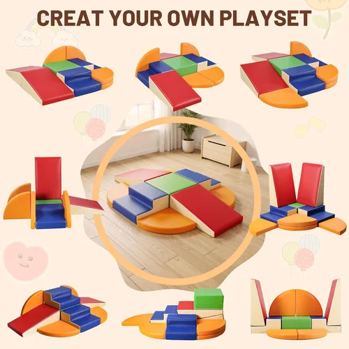 Vista 6 de TODIBY Juego de 9 bloques de espuma para trepar: cuero PU suave - Bloques de actividad para gatear y trepar para bebés - Equipo de gimnasio