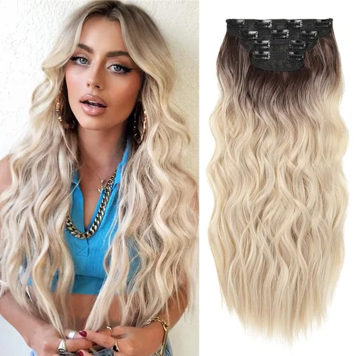 Vista 30 de REECHO Extensiones de cabello, 4 piezas, extensiones de cabello con clip HE001, extensiones de cabello sintéticas naturales y suaves para mujer