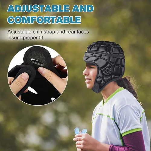 Vista 3 de Casco acolchado de carcasa suave, protección para la cabeza de rugby 7 v7 bandera de fútbol fútbol portero gorra protectora para niños, jóvenes
