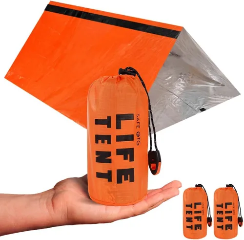 Vista 11 de Emergency Survival Tent Life Shelter 2 Person Mylar Tube Tents Tarp with Whistle & Paracord Year-Round All Weather Protection for Car Outdoor Hiking