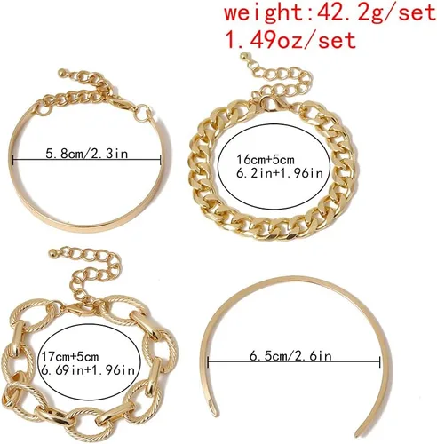 Vista 4 de Juego de 4 pulseras tipo boho para mujeres y niñas con múltiples pulseras apilables para pulseras de cadena cubana.