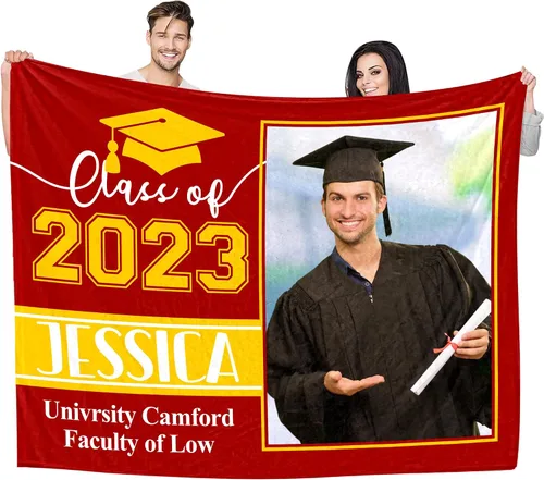 Vista 9 de YESCUSTOM Manta de graduado personalizada con collage de fotos, manta de fotos personalizada para graduados de clase de 2023, manta personalizada