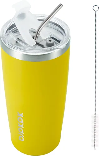 Vista 34 de BJPKPK Vaso térmico negro con tapa y pajita, de acero inoxidable, de 20 onzas, para café Pintura de caucho negro