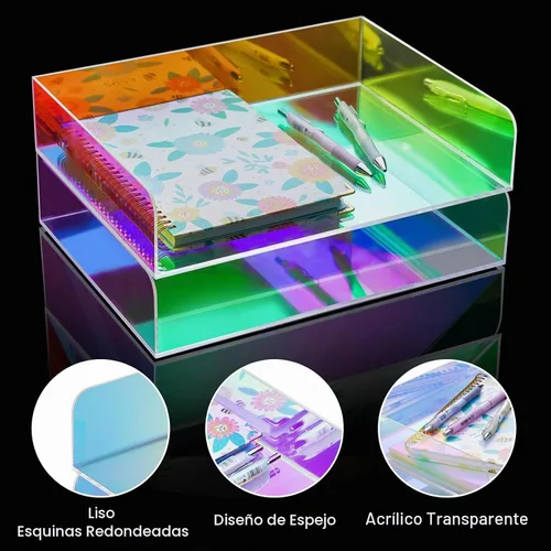 Vista 2 de Bandeja de cartas de 2 niveles apilable de acrílico