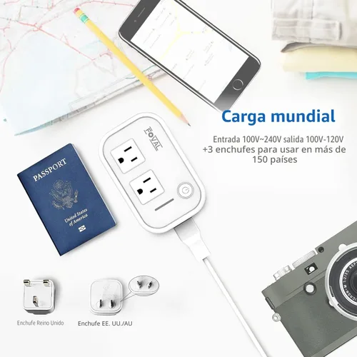 Vista 6 de FOVAL Power Step Down - Convertidor de voltaje de viaje de 220 V a 110 V, adaptador de corriente internacional para alisador de cabello/rizador