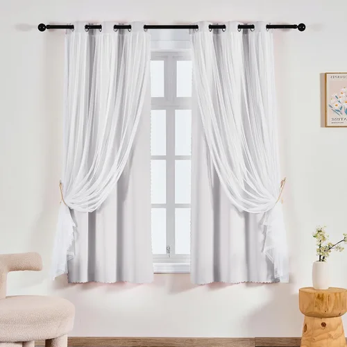 Vista 41 de Anytime Cortinas opacas y transparentes para ventana, par de paneles de cortinas lisas con ojales en la parte superior, 35 pulgadas de ancho x 63