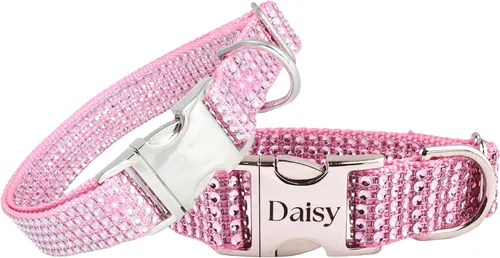 Vista 13 de Collar de perro con diamantes de imitación, hebilla grabada y opciones de correa, collares de perro brillantes a la moda, joyas brillantes