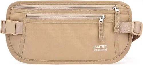 Vista 71 de DAITET Cinturón de dinero, soporte para pasaporte, cartera de viaje oculta segura con bloqueo RFID, riñonera encubierta (negro), Negro, Rfid