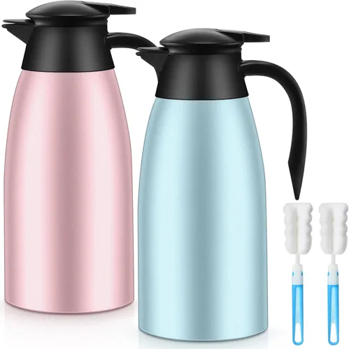 Vista 25 de Norme 2 jarras térmicas de café de acero inoxidable aisladas para líquidos calientes, dispensador térmico de jarra con cepillos para mantener