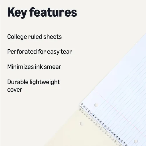 Vista 2 de Amazon Basics Cuadernos espirales con rayas universitarias, 70 hojas, 8 x 10.5 pulgadas, páginas perforadas, varios colores sólidos primarios