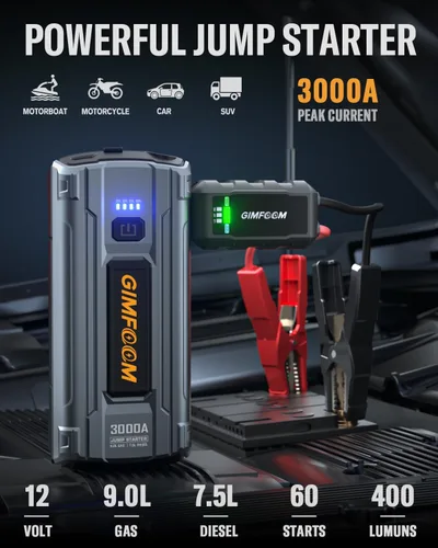 Vista 2 de Arrancador de Batería para Coche, Paquete de Arrancador de 3000A para Motores de hasta 9.0L de Gasolina o 7.5L de Diésel, Arrancador de Batería