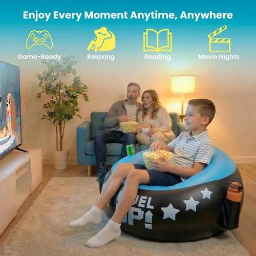 Vista 3 de Silla de Gaming Inflable para Niños – Soporta Hasta 300 libras, Incluye Bomba de Aire, Portavasos, 2 Bolsillos – Asiento de Puf de Gaming Duradero