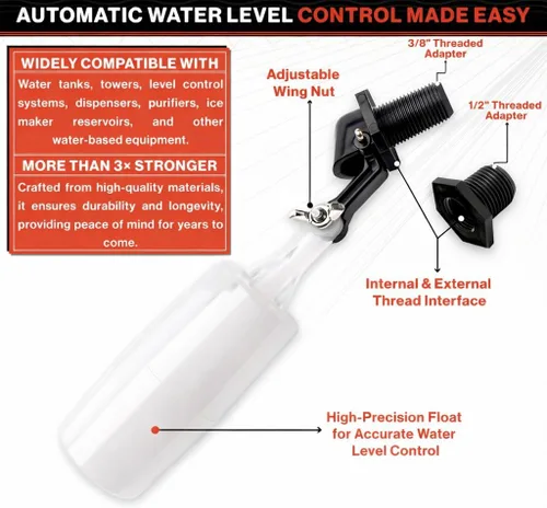 Vista 4 de Pool St - Repuesto de válvula de flotador de llenado automático de piscina de 3/8 pulgadas y 1/2 pulgadas, incluye adaptador de 3/8 pulgadas a 1/2