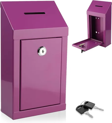 Vista 25 de Caja de Donación de Metal - Caja de Sugerencias con Ranura y Cerradura - Caja de Seguridad para Dinero - Caja de Depósito Segura - Caja