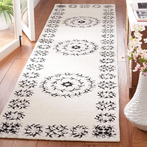 Vista 9 de SAFAVIEH Empire Collection - Alfombra de pasillo, 2 pies 3 pulgadas x 9 pies, negro y marfil, lana de medallón hecha a mano, ideal para zonas