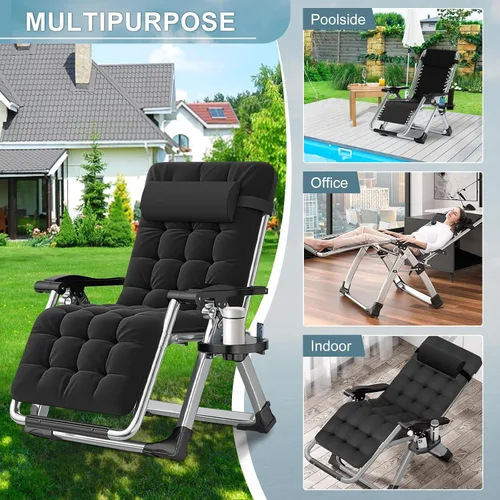Vista 4 de ABORON Silla de Gravedad Cero, Sillas de Salón Plegables Premium para Césped y Exteriores, Sillas de Patio Reclinables Resistentes y Ajustables