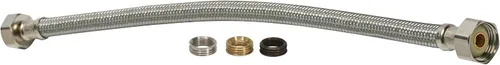 Vista 2 de Fluidmaster Conector de grifo B4F24U con adaptadores de tamaño, acero inoxidable trenzado - compresión 3/8, compresión 7/16, compresión 1/2 o rosca