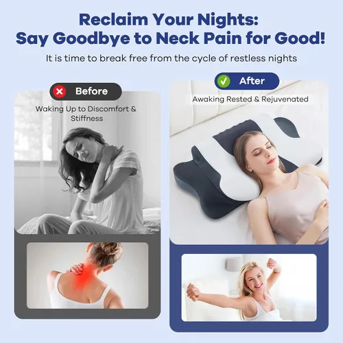Vista 10 de DONAMA Almohada cervical para el cuello para aliviar el dolor, almohadas ergonómicas de espuma viscoelástica con doble altura para dormir