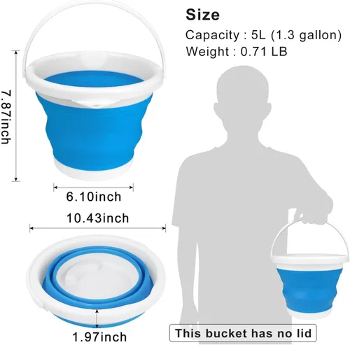 Vista 2 de Cubo de mopa plegable y cubo para hielo - 5L (1.3 galones) Cubo de polvo de silicona para limpieza del hogar, suministros de limpieza portátiles