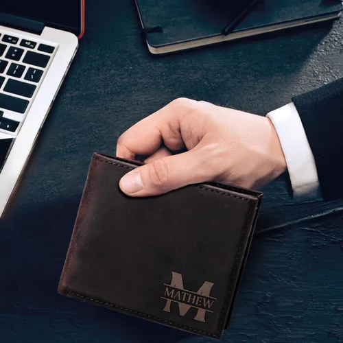 Vista 2 de Custom Gifts for Fathers Day, Custom Gifts for Men, Personalized Initials Name & Inside Text, Customizable Monogram Men Wallet, Valentine Gift for