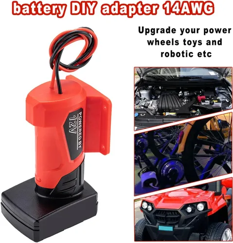 Vista 4 de Adaptador de batería para Power Wheel para batería Milwaukee 12V M12 con fusible calibre 14 para camión de montar DIY, robótica, juguetes RC