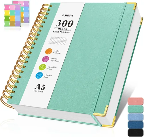 Vista 10 de Cuaderno de papel cuadriculado, cuaderno de cuadrícula en espiral de 8.5" X 11", diario de cuero de tapa dura de 300 páginas, cuaderno de papel