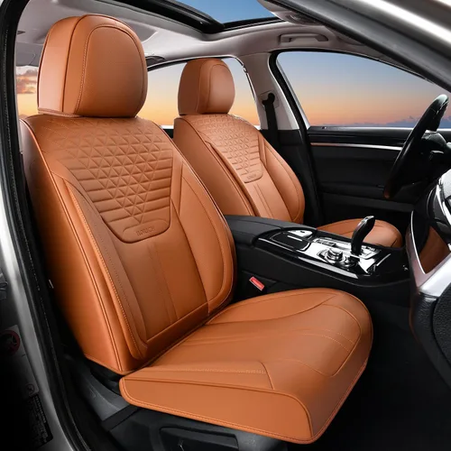 Vista 18 de FLORICH Fundas de asiento, juego completo de fundas de asiento de automóvil, fundas de asiento de cuero de napa de lujo, transpirables e marrón