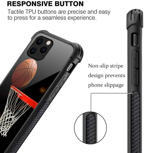 Vista 2 de Funda compatible con iPhone 11 Pro Max, plexiglás con patrón de aro de baloncesto para niños y hombres, funda antiarañazos a prueba de golpes