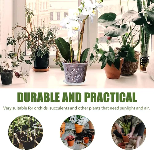 Vista 6 de DOITOOL Plantas de interior macetas de orquídeas, macetas de plástico para orquídeas con agujeros y platillos, macetas de orquídeas transparentes