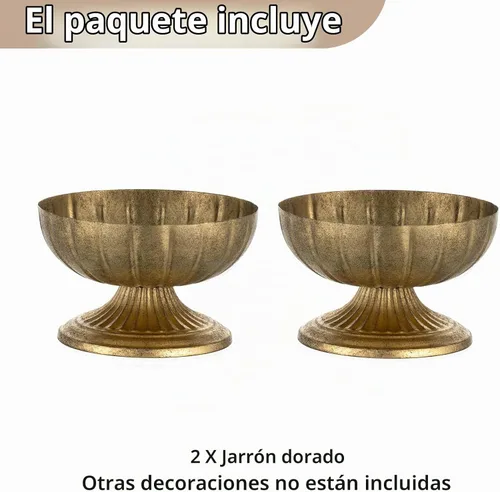 Vista 5 de NUPTIO Jarrones Dorados Desgastados para Centros de Mesa: Jarrones de Compota de Latón Rústicos para Flores - Decoración de Cuenco con Pedestal