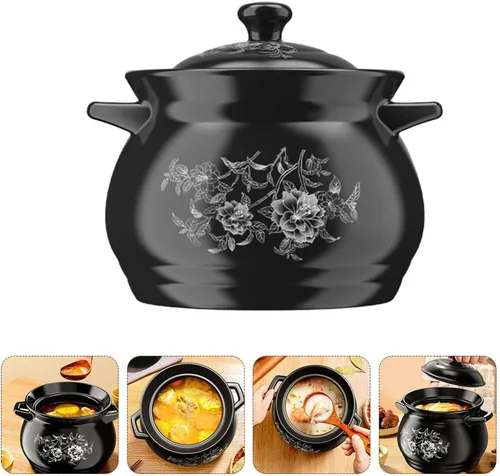 Vista 5 de Olla de cerámica para estofado de cerámica, resistente al desgaste, multiusos, con asas, cubierta resistente al calor para personas, hermoso diseño
