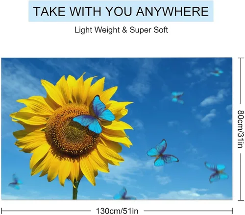 Vista 2 de Toalla de playa con diseño de girasol y mariposa, toalla de baño de calidad de hotel de lujo, para adultos, niños, baño, playa, gimnasio, natación