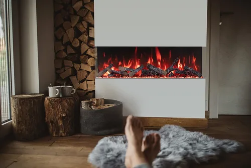 Vista 8 de Amantii TRV-85-BESPOKE Tru View Bespoke - Chimenea eléctrica de 3 caras para interiores y exteriores de 85 pulgadas con WiFi, Bluetooth, altavoz